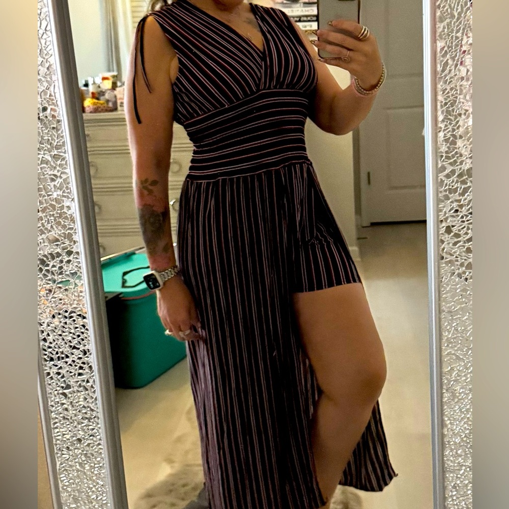 Striped Black and Pink Maxi Dress with shorts